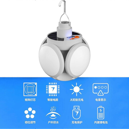 Solar Panel Rechargeable Flashlight, Portable LED Camping Lantern and Emergency Night Light, Outdoor Headlamp with USB Charging 1