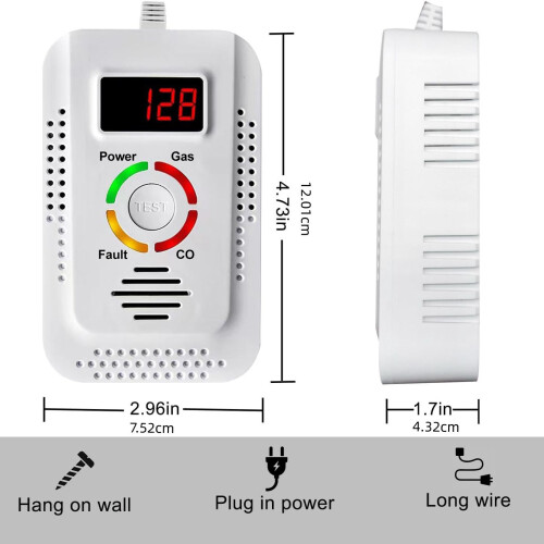 CO2-detector kooldioxidemeter met infraroodsensor, luchtkwaliteitsmeter met temperatuur- en vochtigheidsmeting, wit 1