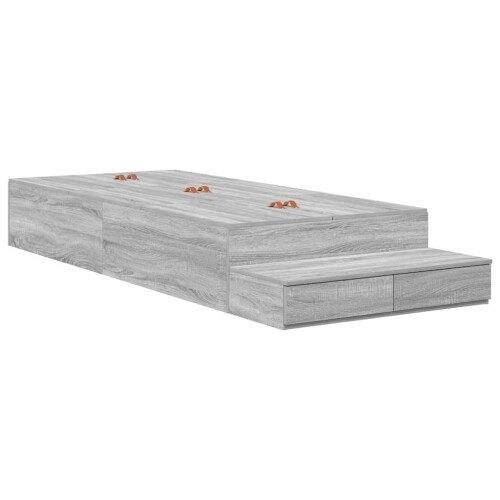 VidaXL vidaXL Storage Bed Frame with Drawer Grey Sonoma 90 cm Engineered Wood 1