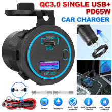 65W Type-C PD + 18W QC3.0 USB Car Charger Socket Adapter Power Outlet 12V 24V