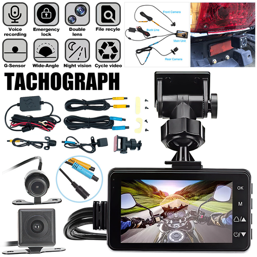 Motorcycle Dash Cam Front +Rear Camera Display Motorbike DVR System Night Vision