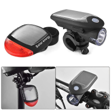 Solar & USB Rechargeable LED Bike Light Waterproof Cycle Front + Rear Light