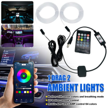 2-in-1 Interior Car Strip Ambient Neon Light RGB USB With Fiber Optic EL Wire