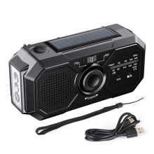 Emergency Hand Crank Solar Radio AM FM WB Wind Up Dynamo Power Bank LED Light