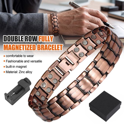 Copper Magnetic Bracelet Arthritis Pain Therapy Energy Cuff Bangle + Tool + Box