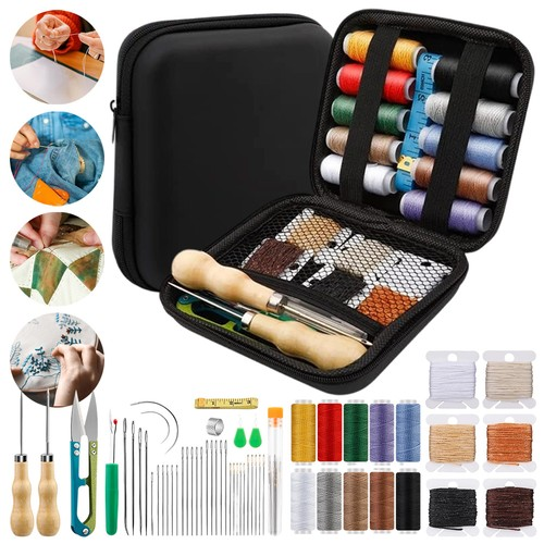 Leather Sewing Kit Hand Stitching Craft Tools Kit Awl Waxed Thread Needles DIY