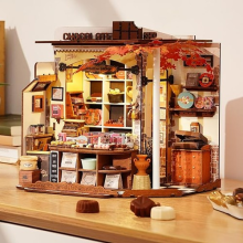 3D DIY Chocolate Shop Book Nook Kit Wooden Puzzle Bookshelf Decor Gift With LED