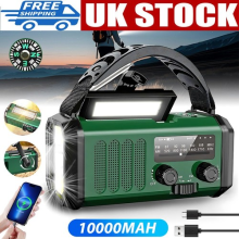 10000mAh Portable Hand Crank Radio AM/FM Wind Up Solar Radio Power Bank Torch UK