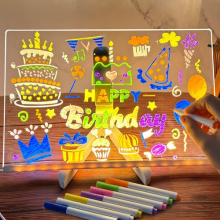LED Note Board with Night Light & 7 Colored Pens - Kids Drawing & Message Board