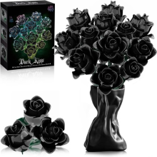 585PCS Black Rose Building Block Set Plant Bouquet High Quality Simulated Roses