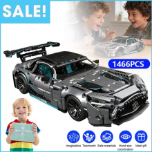 1466pcs Gray Racing Car Building Blocks Toy, ABC DIY Model Kit For Home & Office