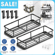 2Pcs No-Drill Bathroom Shelf Shower Corner Rack Wall Mounted Storage Organizer