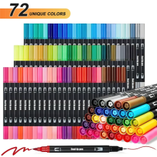 72 Colours Dual Felt Tip Brush pens fine line for Colouring Drawing Adults & Kid