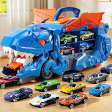 Truck Car Dinosaur Transport Carrier W/10 Pull Back Dino Car Toy For Kids Gift