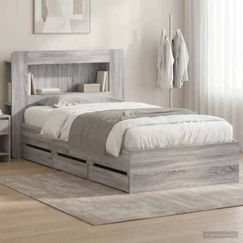 VidaXL vidaXL Bed Frame with Storage Grey Sonoma 90 x 200 cm Engineered Wood