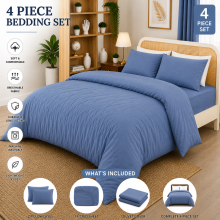 (Washed Blue, King) Duvet Cover Set with Fitted Sheet & Pillowcases