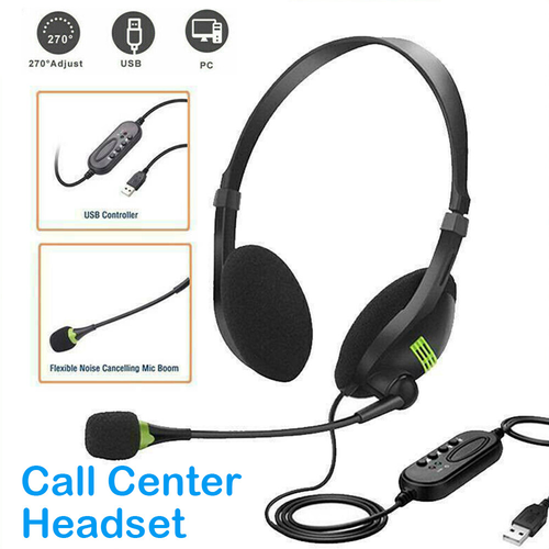 USB Headset Headphone with Microphone Noise Cancelling for PC Laptop Call Office