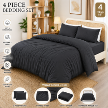 (Charcoal, Single) Duvet Cover Set with Fitted Sheet & Pillowcases