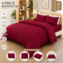 (Burgundy Red, Super King) Duvet Cover Set with Fitted Sheet & Pillowcases