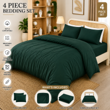 (Emerald Green, King) Duvet Cover Set with Fitted Sheet & Pillowcases