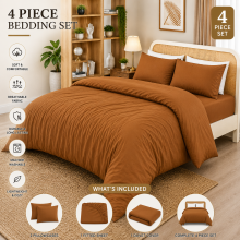 (Rust, Single) Duvet Cover Set with Fitted Sheet & Pillowcases