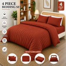 (Rust, King) Duvet Cover Set with Fitted Sheet & Pillowcases
