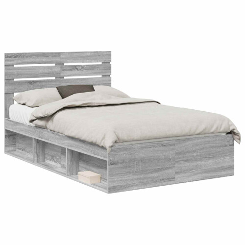 VidaXL vidaXL Bed Frame Grey Sonoma 135 x 190 cm Solid Pine Wood 2