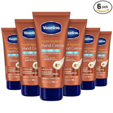 Vaseline Intensive Care Hand Crème Moisturizer for Dry Hands Hydra Replenish Made with hyaluronic acid, vitamin B3, and cocoa butter 3.4 oz 6 Count