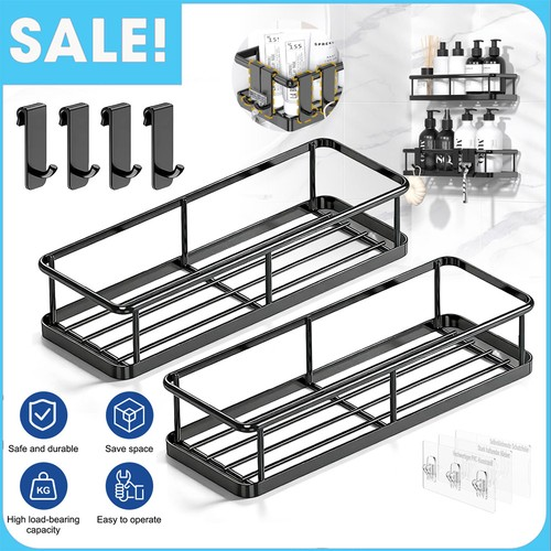 2Pcs No-Drill Bathroom Shelf Shower Corner Rack Wall Mounted Storage Organizer 1