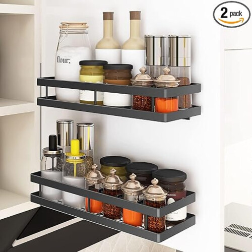 Wall Mount Spice Rack Organizer Kitchen Shelf Black 1
