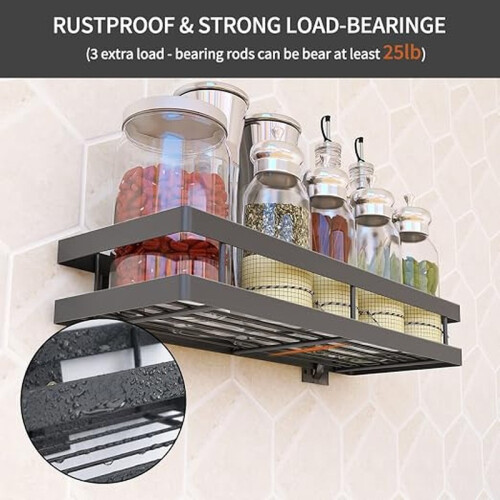 Wall Mount Spice Rack Organizer Kitchen Shelf Black 2
