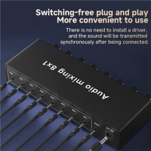 4X 8 in 1 Out Audio Mixer,8 3.5mm Audio Mixing Audio Mixer Selector AUX Input with Volume Control