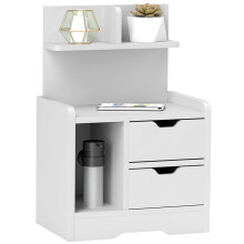 Nightstand with 2 Drawers and Open Shelf, White