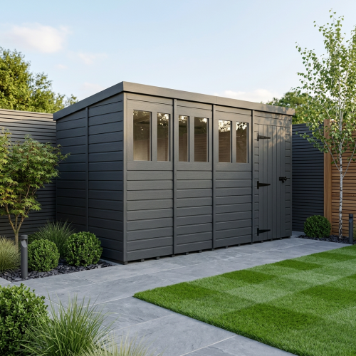 16x9 Pent Composite Shed Tanalised (Single Door, With Windows)