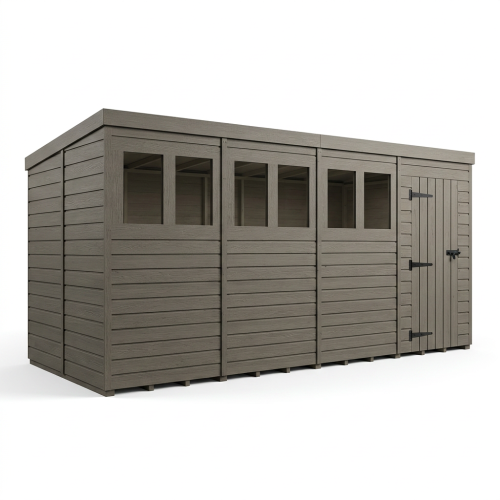 16x9 Pent Composite Shed Tanalised (Single Door, With Windows) 1