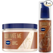 Vaseline Illuminate Me Body Butter & Oil - Shimmering Body Bronzer, Hydrating Whipped Organic Shea Butter with 24-Hour Moisture, (2 Piece Set)