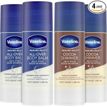 Vaseline Lotion Bundle, Cocoa Shimmer Jelly Stick Highlighter & Luminizer + All Over Body Balm Stick, Vaseline Cocoa Butter, (4 Piece Set)
