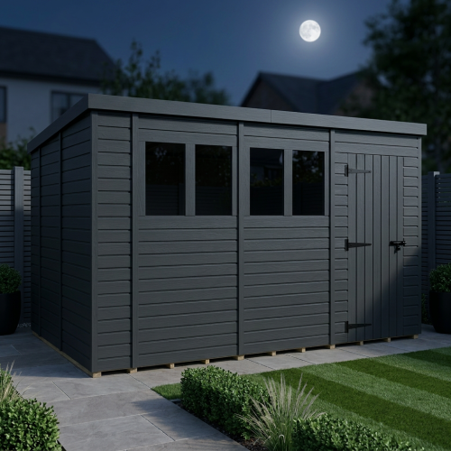 14x10 Pent Composite Shed Tanalised (Single Door, With Windows) 2