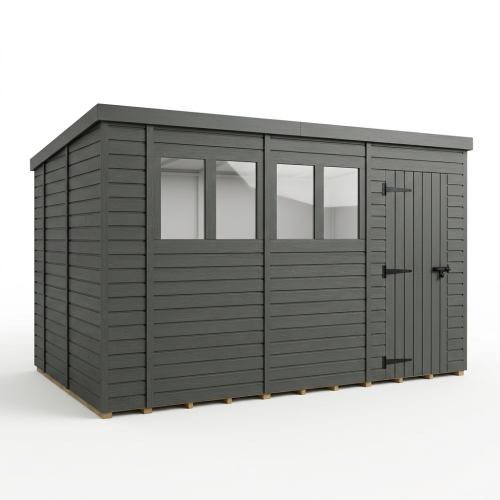 14x10 Pent Composite Shed Tanalised (Single Door, With Windows) 1
