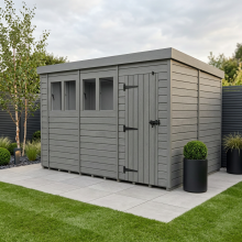 17x9 Pent Composite Shed Tanalised (Single Door, With Windows)
