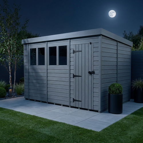 17x9 Pent Composite Shed Tanalised (Single Door, With Windows) 2