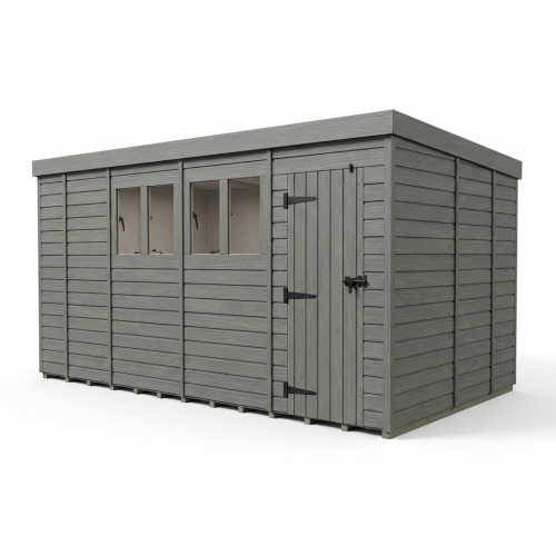 17x9 Pent Composite Shed Tanalised (Single Door, With Windows) 1