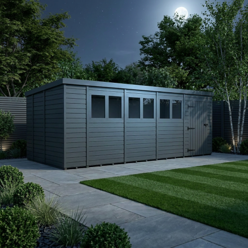 18x9 Pent Composite Shed Tanalised (Single Door, With Windows) 2