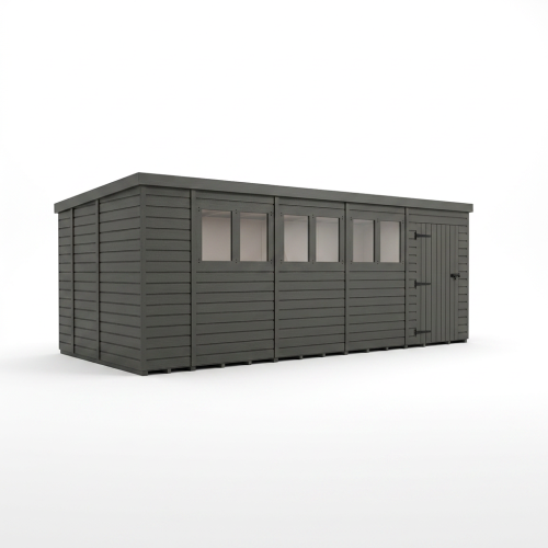 18x9 Pent Composite Shed Tanalised (Single Door, With Windows) 1