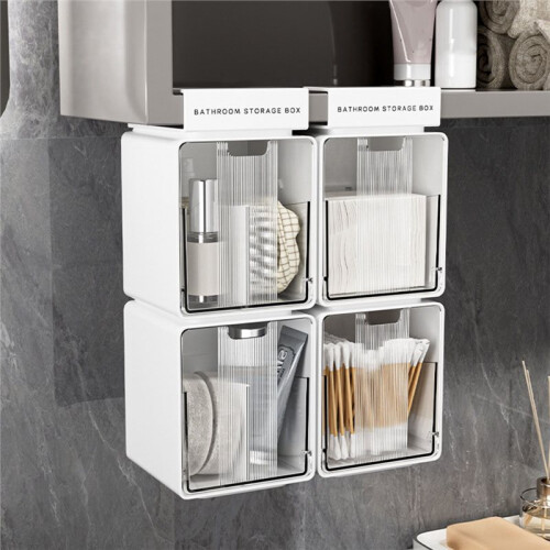 Bathroom Pull-Out Storage Box for Cotton Swabs & Pads Organizer Under Mirror Cabinet Storage Box Hook-Style 1