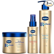 Vaseline Radiant X Skin Care Set - Even Tone Nourishing Body Lotion, Deep Nourishment Body Cream, Hydrating Body Oil, (3 Piece Set)