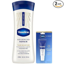 Vaseline Intensive Care Lotion, Unscented, Advanced Repair - Non-Greasy Moisturizer for Extremely Dry Skin + Professional Lip Therapy Tube