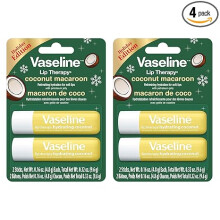 Vaseline Lip Therapy Holiday Edition Coconut Macaroon, Refreshing Hydration with Petroleum Jelly, 2 Pack with 4 Sticks, 0.16 oz Each