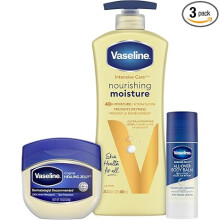 Vaseline Intensive Care Essential Healing Body Lotion,20.3 oz, Bundled with Petroleum Jelly Original,7.5oz, and All-Over Body Balm Stick,1.4 oz-3 Pack
