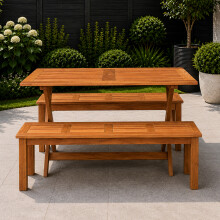 Outdoor 4 Person Rectangular Wooden Garden Dining Table with 2 Benches
